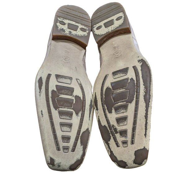 Mens Leather Shoes Size 12 Perforated Square Toe Dress Oxford Slip On Beige - Picture 10 of 10